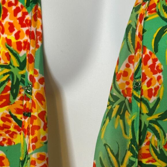 Skies Are Blue Tropical Blouse Large Top Pineapple Print Tie Waist Kimono Sleeve - Picture 6 of 12